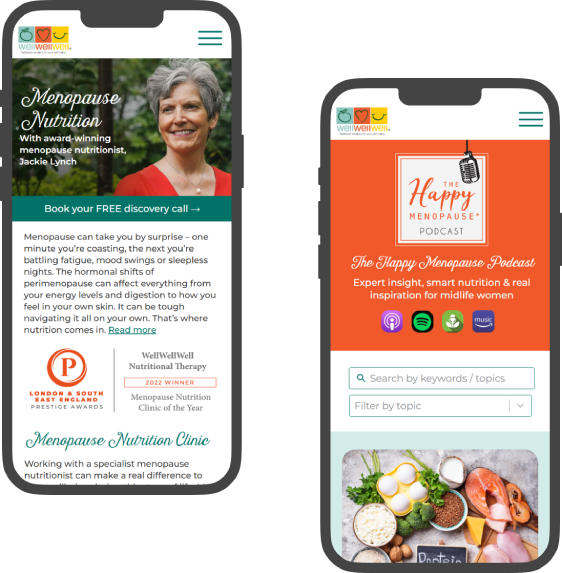 WordPress website WellWellWell Menopause Nutrition